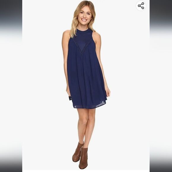 Volcom Peaceazy High Neck Halter Tank Dress, Navy Blue , Size Medium - Picture 1 of 9